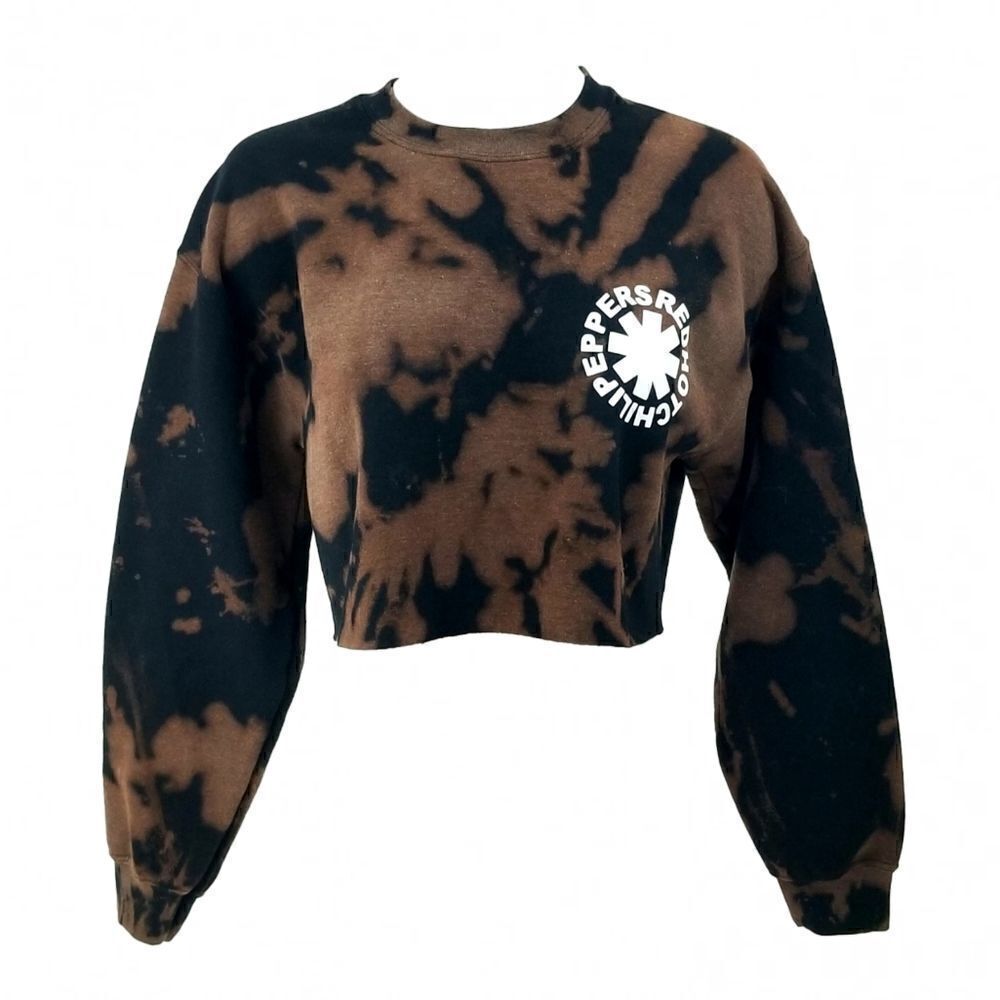 Red Hot Chili Peppers Acid Wash Cropped Crop Top Long Sleeve Crewneck Sweatshirt